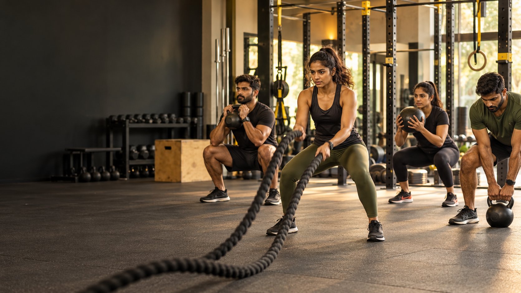 Illustrative group fitness session inspired by the supplied corporate brochure